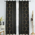 thumbnail image 1 of Sense Of Technology Geometry Curtains, Modern Black Gold Hexagon Blackout Curtains, Thermal Insulated Privacy Eyelet Window Drapes For Living Room Kitchen Bedroom 42"W x 84"L (Pack of 2), 1 of 6