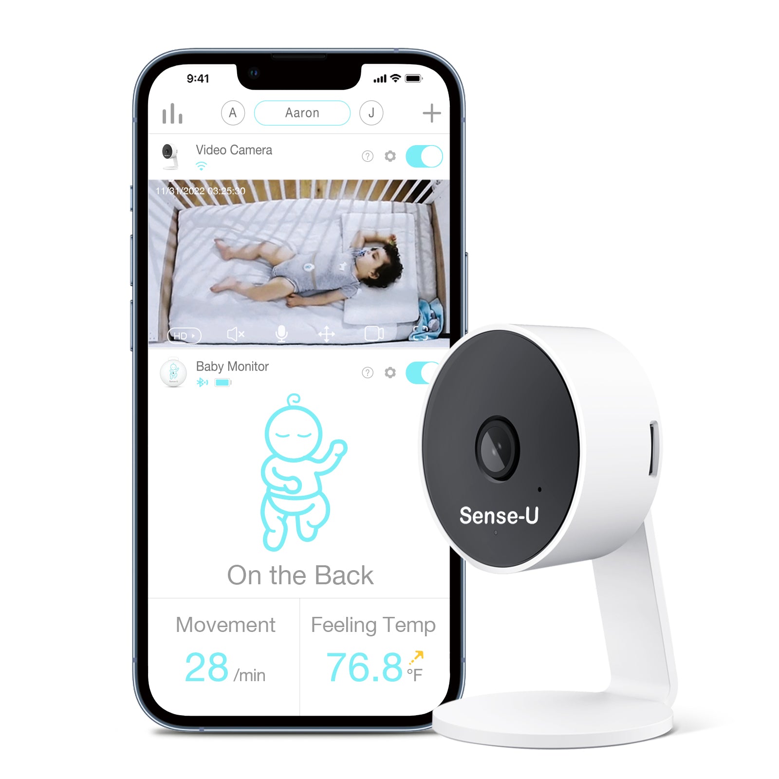 Sense-U HD Video Baby Monitor with 1080P HD WiFi Camera and Background Audio, Night Vision, 2-Way Talk, Motion Detection & No Monthly Fee (Compatible Smart Baby Monitor) - image 1 of 7