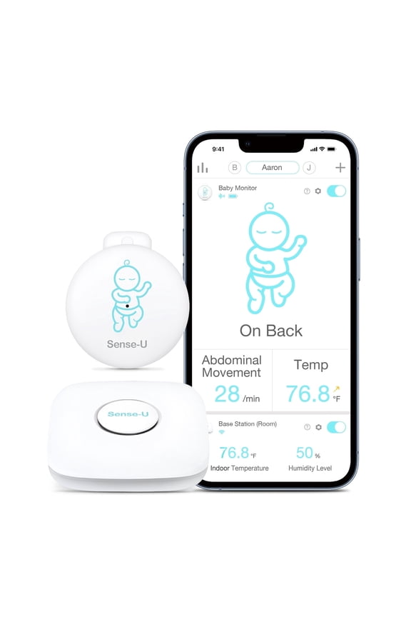 Smart Baby Abdominal Movement Monitor - Tracks Baby's Abdominal Movement, Temperature, Rollover, Sleeping Position and Humidity on Smartphone and Base Station - Anytime, Anywhere, Green