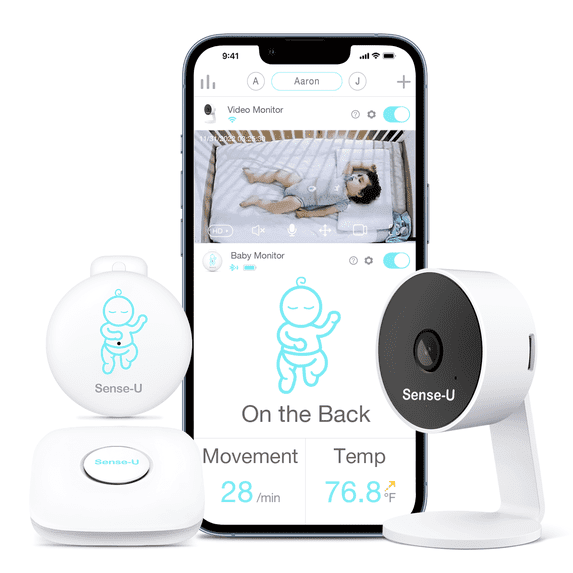 Sense-U Smart Baby Monitor 3 with camera, movement, temperature, and video monitoring in White