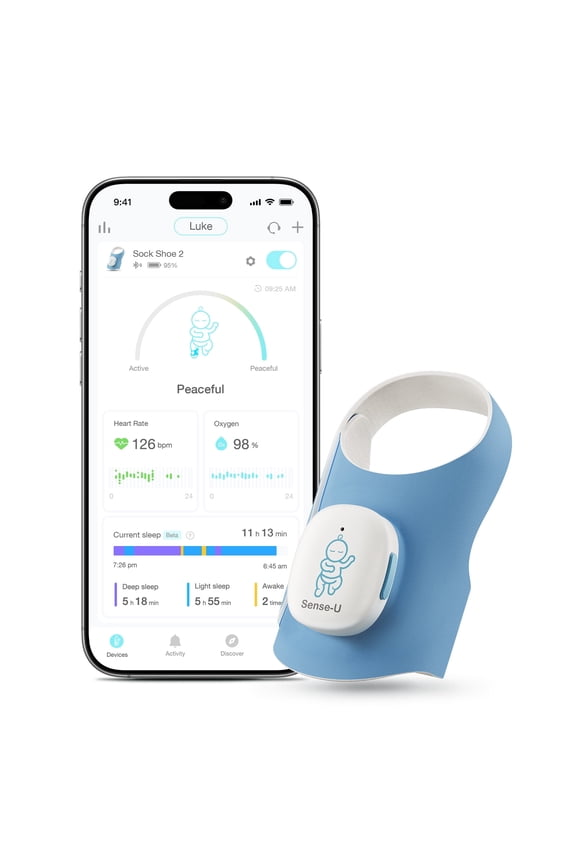 Smart Baby Monitor Sock Shoe 2 More Precise Tracking Sleep Insights Movement with Transmissive PPG Foot Sensor,Audible & App notification