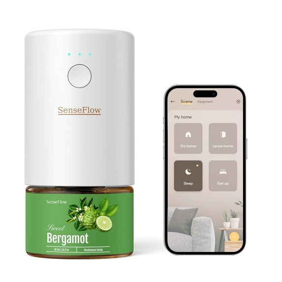 SenseFlow Smart Wi-Fi Space Fragrance Diffuser SF101S – Adjustable Natural Atomizer Essential Oil Kit, 120-Day Aroma, LED Light, Customizable Schedule - Bergamot