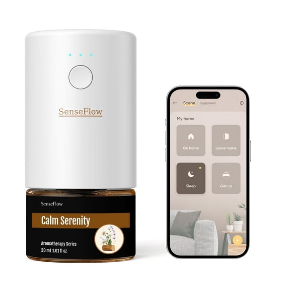 SenseFlow Smart Wi-Fi Space Fragrance Diffuser SF101S – Adjustable Natural Atomizer Essential Oil Kit, 120-Day Aroma, LED Light, Customizable Schedule - Calm Serenity