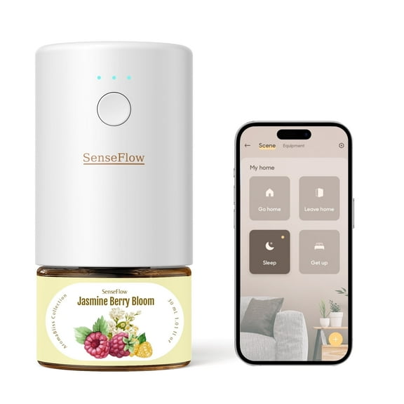 SenseFlow Smart Wi-Fi Space Fragrance Diffuser SF101S – Adjustable Natural Atomizer Essential Oil Kit, 120-Day Aroma, LED Light, Customizable Schedule - Jasmine Berry Bloom