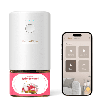 SenseFlow Smart Wi-Fi Space Fragrance Diffuser SF101S – Adjustable Natural Atomizer Essential Oil Kit, 120-Day Aroma, LED Light, Customizable Schedule - Lychee Rosewood