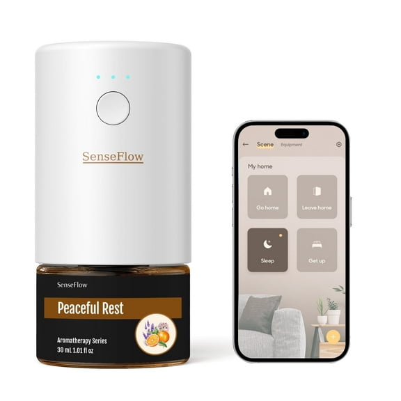 SenseFlow Smart Wi-Fi Space Fragrance Diffuser SF101S – Adjustable Natural Atomizer Essential Oil Kit, 120-Day Aroma, LED Light, Customizable Schedule - Peaceful Rest