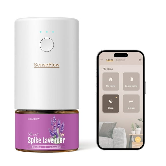 SenseFlow Smart Wi-Fi Space Fragrance Diffuser SF101S – Adjustable Natural Atomizer Essential Oil Kit, 120-Day Aroma, LED Light, Customizable Schedule - Spike Lavender
