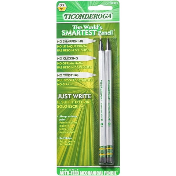 Sensematic Mechanical Pencil, 0.7mm Lead, Silver, 2 Count
