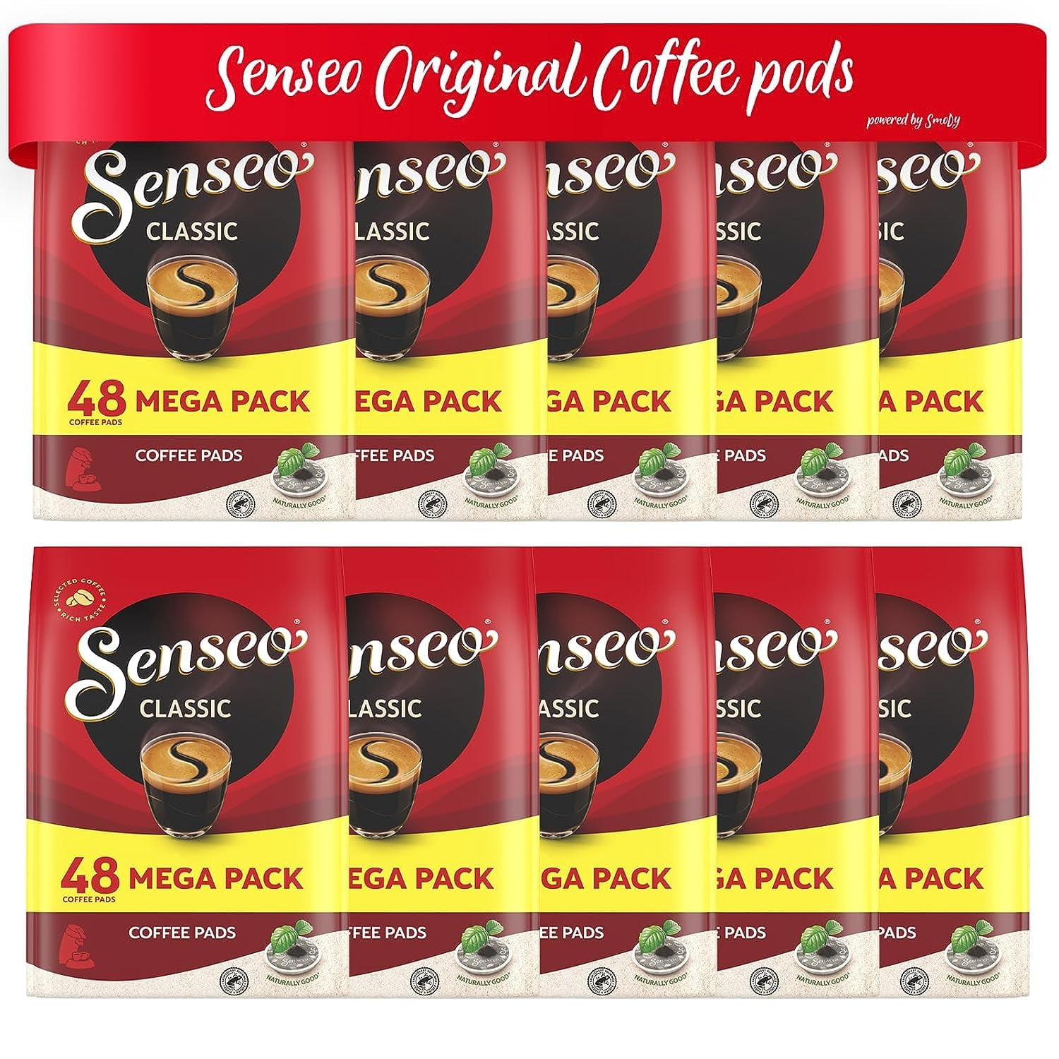 Senseo Medium Roast Classic Ground Coffee Pods, Single Serve, 480 Count (10 Bags of 48 Pods)