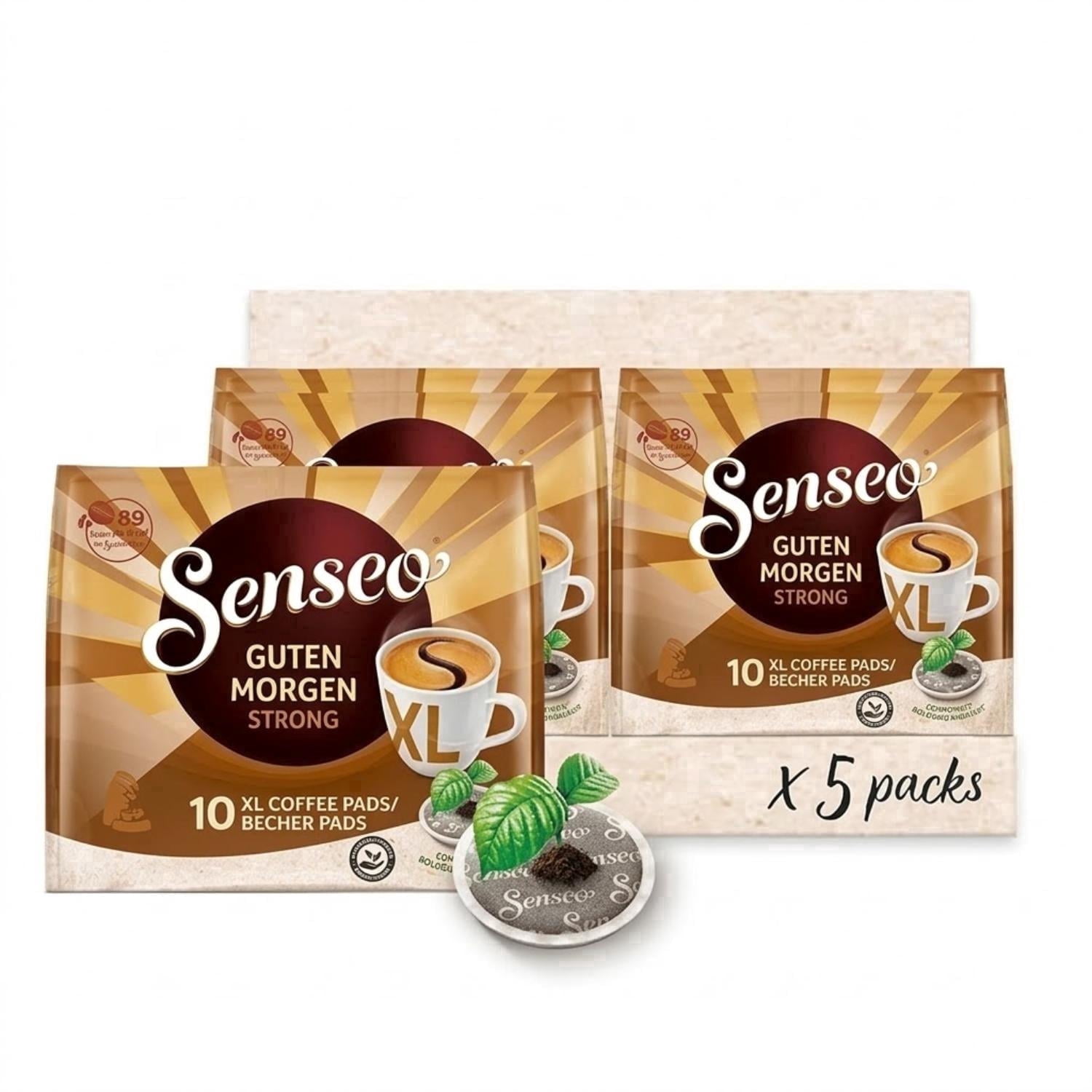 Senseo Guten Morgen Strong Xl Blend Medium Roast Coffee Pods, Aromatic Arabica Robusta Coffee Pads for Pad Machines, 5 Pack X 10, 50 Count
