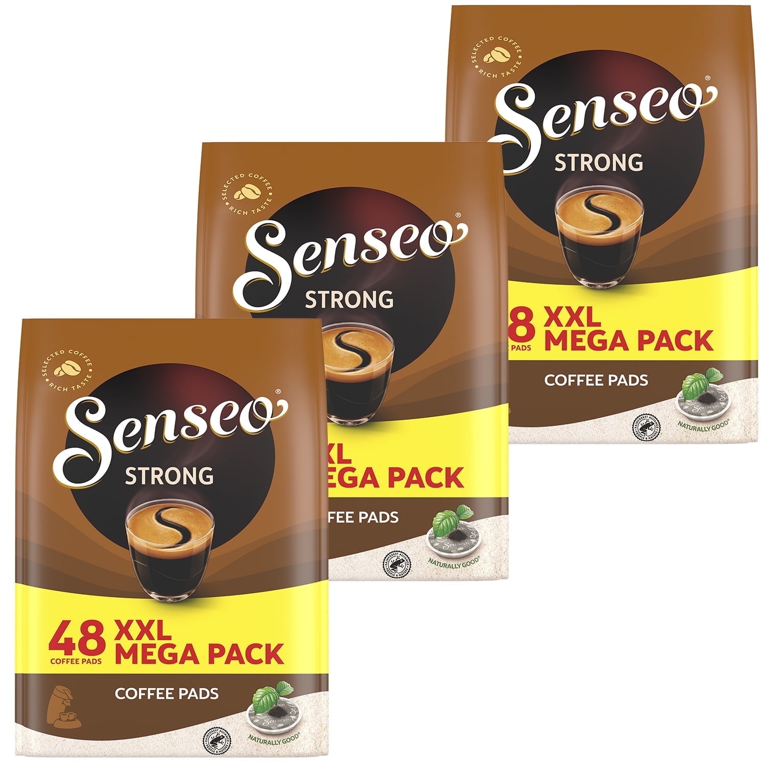 Senseo Strong Coffee Pods, Dark Roast Espresso Blend, Full-Bodied Taste, 48 Pads, Triple Pack