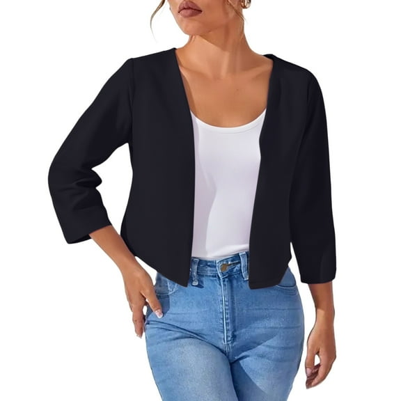 Sensestyle Cropped Blazers for Women Spring and Summer New Women's Solid Color Short Suit Jacket Trendy Women's Cardigan Top Cropped Jackets for Women Black L