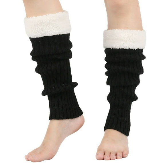 Sensestyle Leg Warmers, Women's Winter Color Blocked Knitted Sock Hairy Warm Leg Stacked Socks Christmas Warm Foot Socks for Women Black