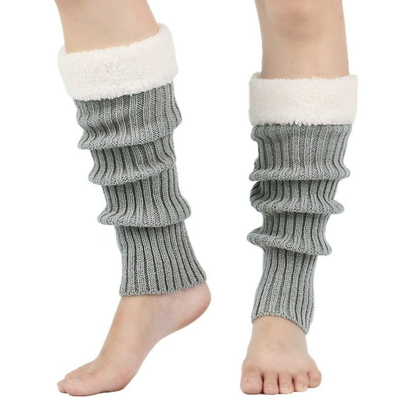 Sensestyle Leg Warmers, Women's Winter Color Blocked Knitted Sock Hairy Warm Leg Stacked Socks Christmas Warm Foot Socks for Women Grey