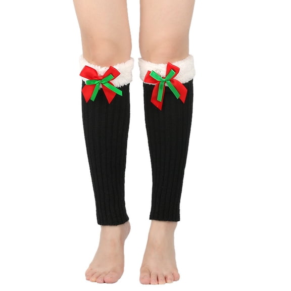 Sensestyle Leg Warmers, Women's Winter Hairy Socks with Plush Christmas Socks Warm Knit Pile Leg Guards Warm Foot Butterfly Knot Woolen Mouth Socks for Women Black
