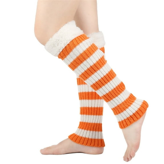 Sensestyle Leg Warmers, Women's Winter Striped Knitted Sock Hairy Warm Leg Stacked Socks Christmas Warm Foot Socks for Women Orange