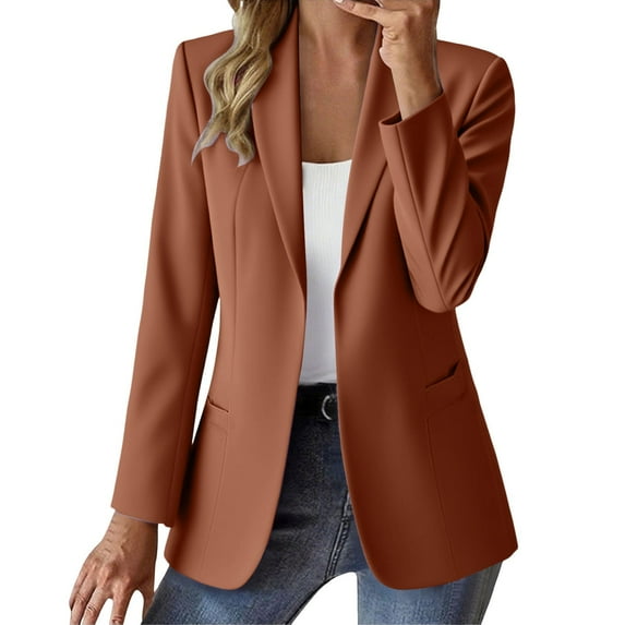 Sensestyle Womens Blazers Dressy Casual Ladies' Casual Long Slim Fit Shoulder Pad Solid Color Suit Jacket Blazers for Women Business Casual Brown XXL