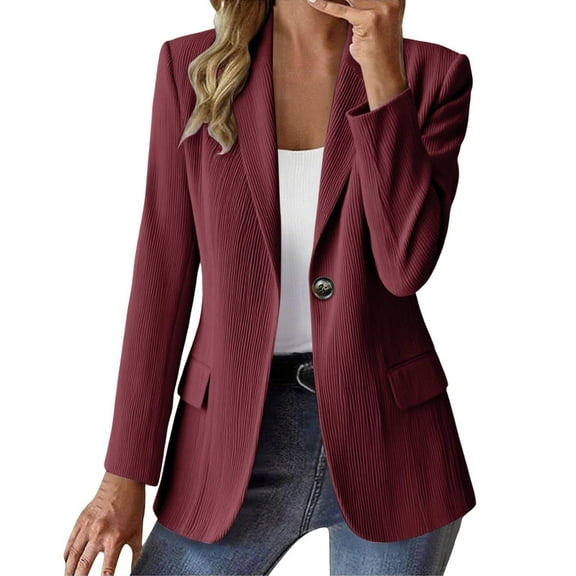 Sensestyle Womens Blazers Dressy Casual Womens Daily Casual Solid Color Long Sleeve Suit Jacket Corduroy Suit Corduroy Jacket Blazers for Women Business Casual Wine L