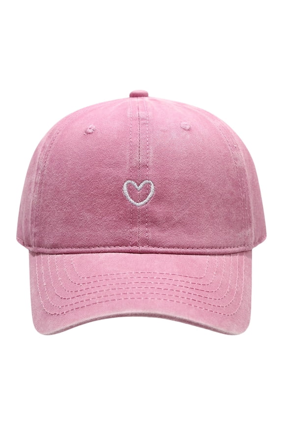 Womens Hats, Women Solid Color Heart Embroidered Soft Top Outdoor Washed Baseball Cap Sun Hats for Women Pink