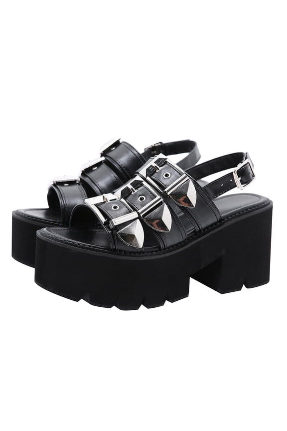 1 Pair of Summer Thick-soled Sandals Stylish Open Toe Sandals for Women (Black)