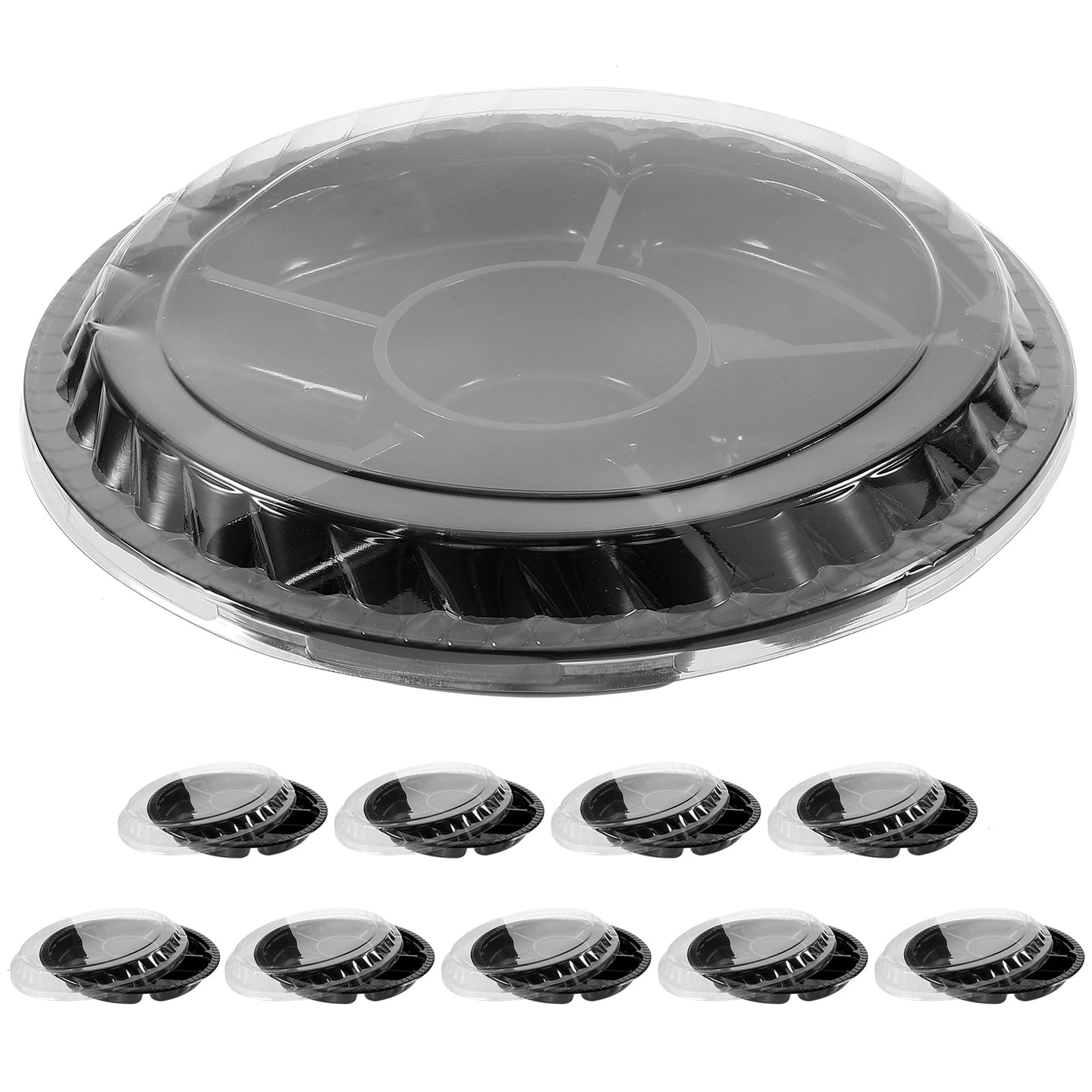 Sensethe 10pcs Plastic Appetizer Tray with Lids - 6 Sectional Catering Tray