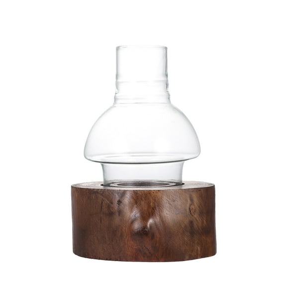 Sensethe Holder Glass Candlestick Tealight Candlestick Rack Stand Housewarming Gift with Wooden Base for Home Office