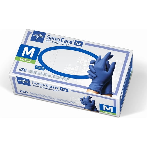 SensiCare Ice Blue Nitrile Exam Gloves, 250 Count, Small, Powder Free, Disposable, Not Made with Natural Rubber Latex, Multi-use for Every Task