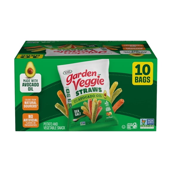 Sensible Portions Garden Veggie Avocado Oil, Sea Salt Straws, 0.75 oz Snack Bag Multipack (10 Count)