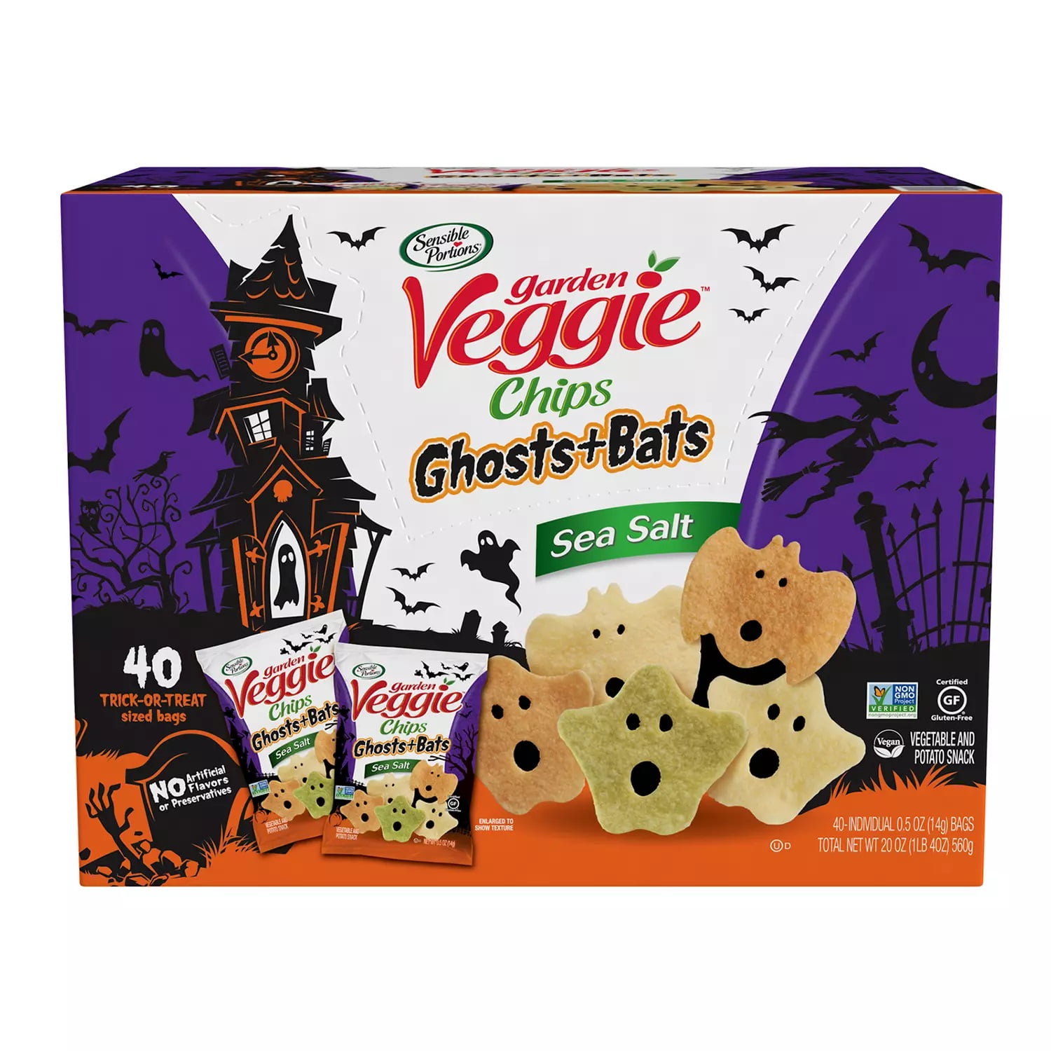 Sensible Portions Garden Veggie Ghosts and Bats Sea Salt Chips, 40 ct