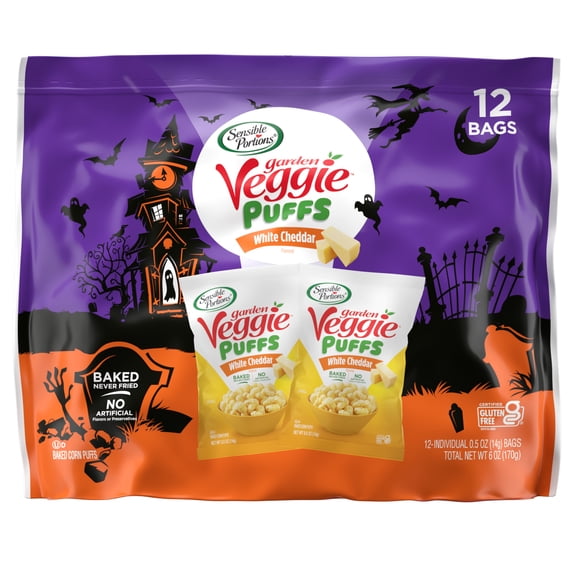 Sensible Portions Garden Veggie Halloween White Cheddar Snack Puffs Multipack, 0.5 oz (12 Count)