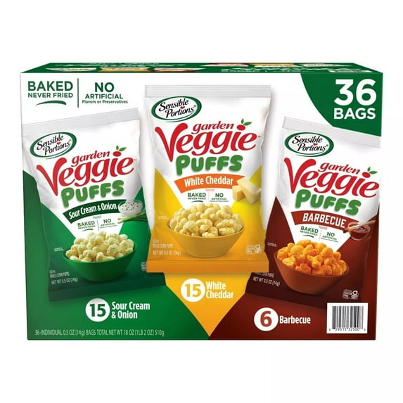 Sensible Portions Garden Veggie Puffs Variety Pack, 0.5 Ounce (Pack of 36)