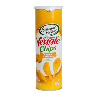 Sensible Portions Garden Veggie Snack Cheddar Cheese Potato Chips, 5 oz, Cardboard Canister