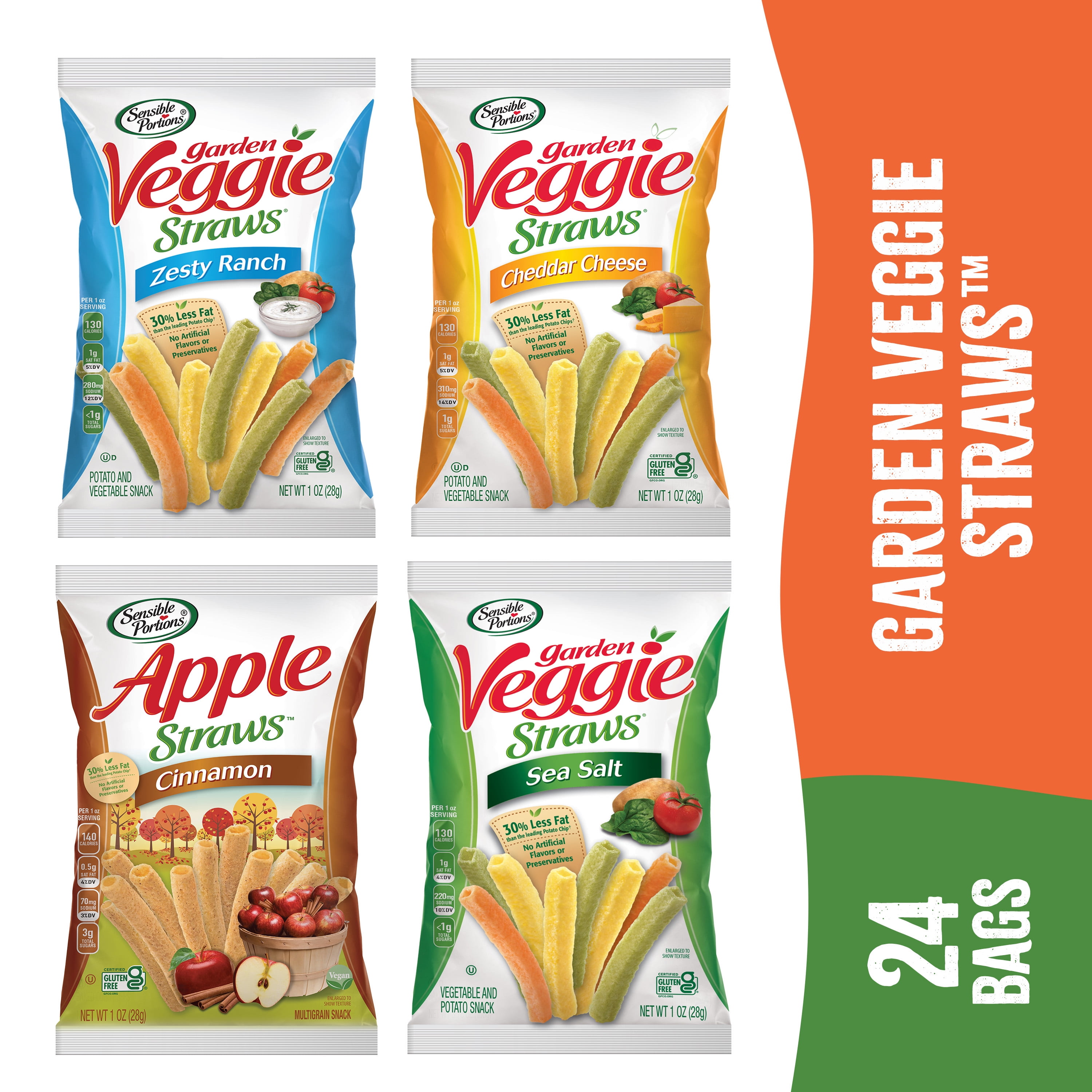 Sensible Portions Garden Veggie Straws Variety Mix Multipack, 1 oz Snack Bag, 24 Count