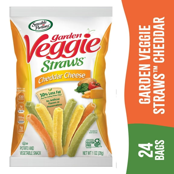 Sensible Portions Garden Veggie Straws Cheddar Cheese Multipack, 1 oz Snack Bag, 24 Count