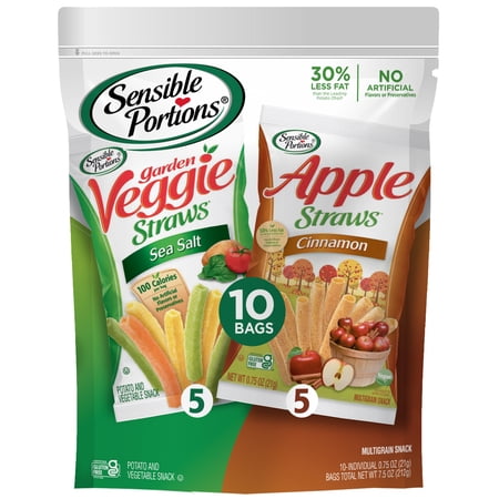 Sensible Portions Garden Veggie Straws, Cinnamon Apple & Sea Salt, 0.75 oz Variety Mix (10 Count)