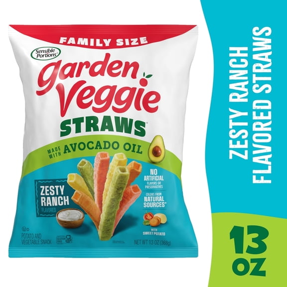 Sensible Portions Garden Veggie Straws Made with Avocado Oil, Zesty Ranch Flavor, 13 oz Bag