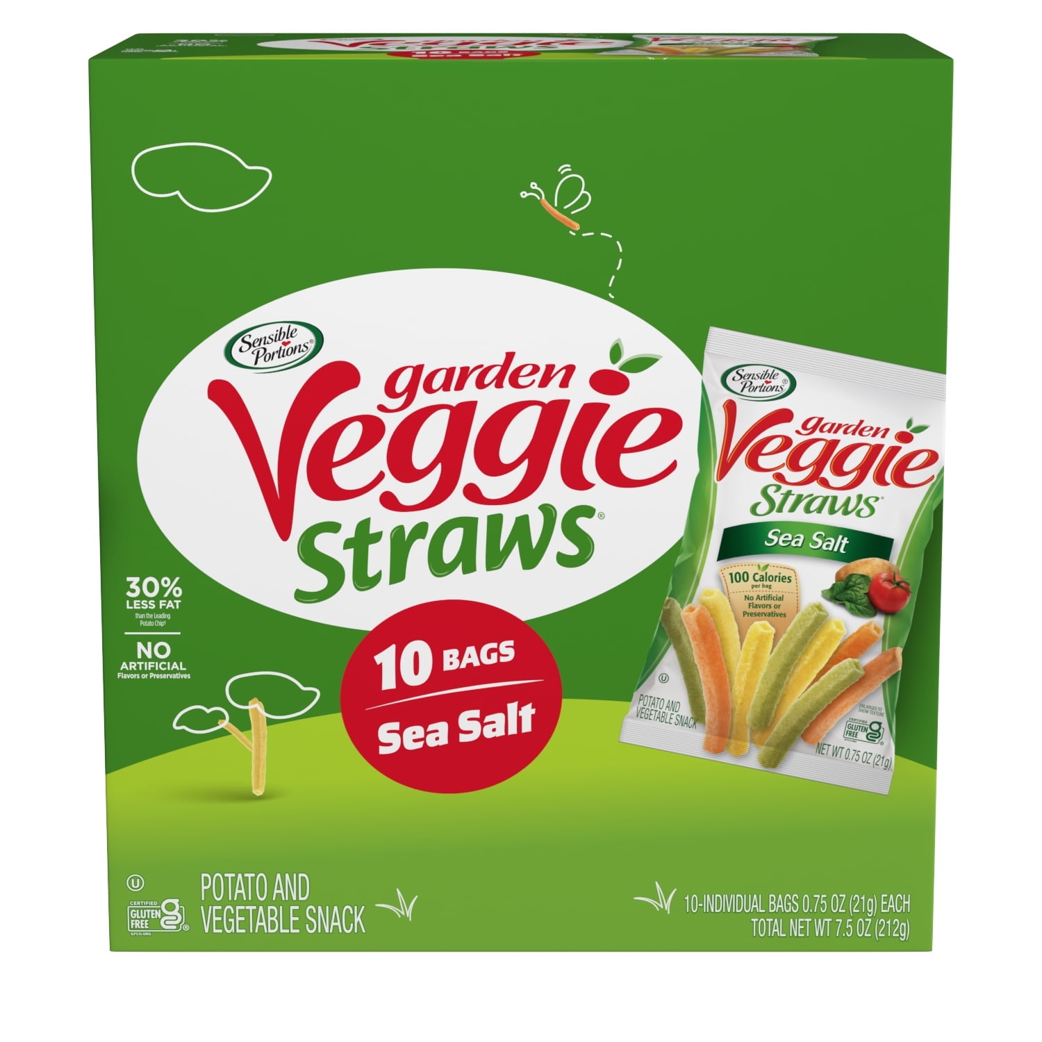 Sensible Portions Garden Veggie Straws, Sea Salt, 0.75 oz (10 Count) - pack of 2