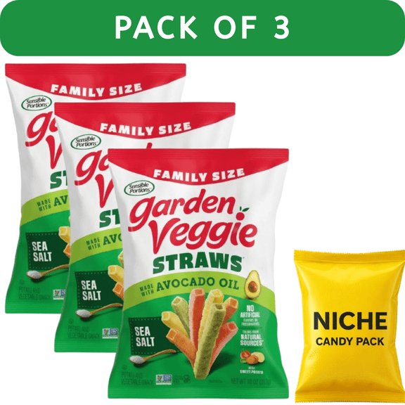 Sensible Portions Garden Veggie Straws Sea Salt with Avocado Oil, 10oz (3Pack) GlutenFree Vegetable Snack
