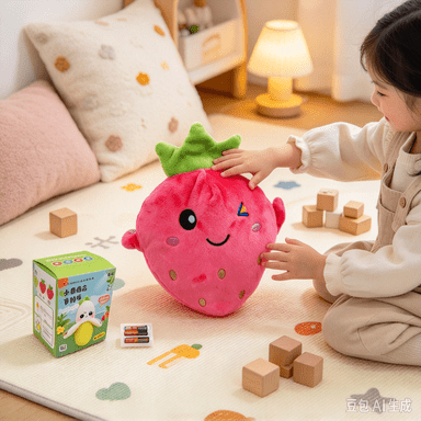 Toy Box Mode Sensing Strawberry Music Plush Toy – Battery Operated Interactive Beat ...
