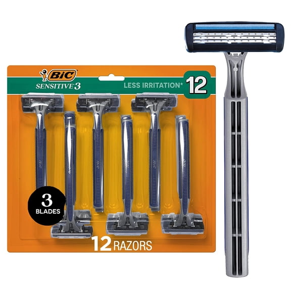 Sensitive 3 Disposable Razors for Men With 3 Blades for Sensitive Skin, 12 Count Value Pack of Shaving Razors