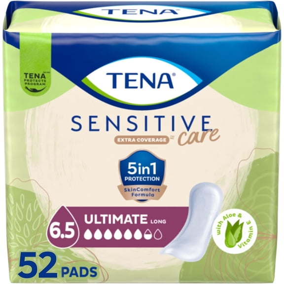 Sensitive Care Incontinence Pads, Postpartum & Bladder Control Pads for Women, Ultimate Absorbency, Extra Coverage, Long, 52 Count
