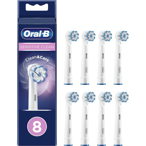 Sensitive Clean Replacement Brush Heads for Oral B, Pack of 8