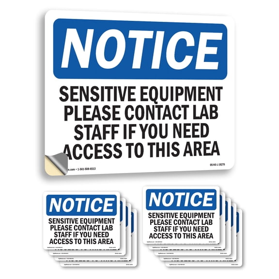 Sensitive Equipment Please Contact Lab Staff OSHA Notice Vinyl Decal Label 10 Inch x 7 Inch - 10 Pack