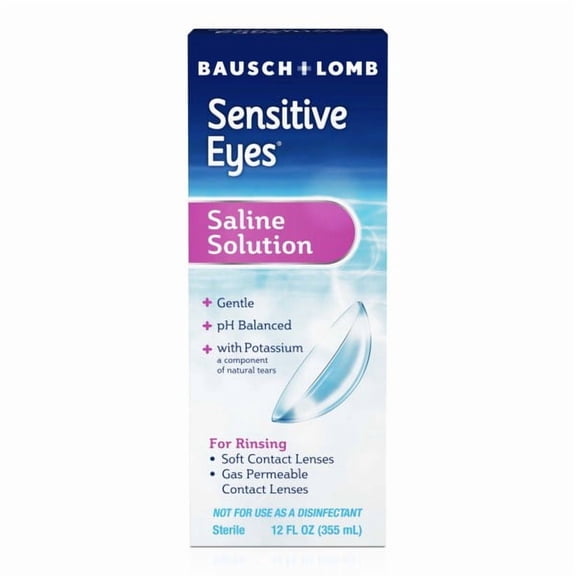 Sensitive Eyes Saline Solution from Bausch & Lomb, for Soft Contact & Gas Permeable Lenses, Saline Solution with Potassium, 12 Fl Oz (355 mL)