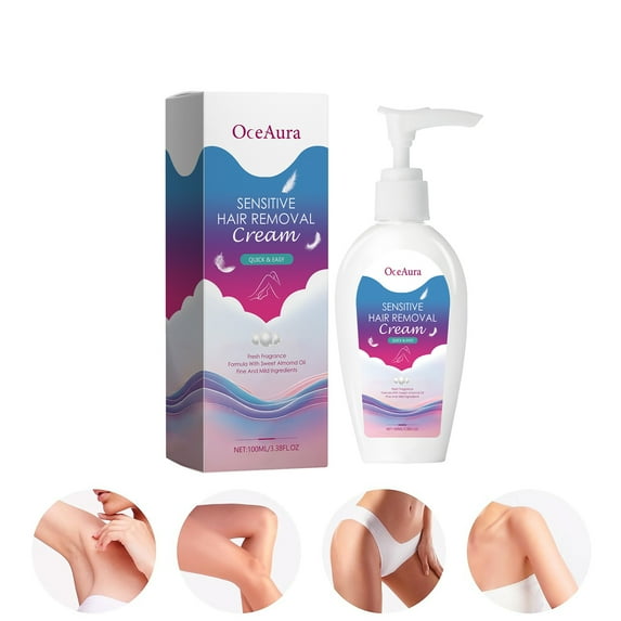 Sensitive Skin Hair Removal Cream For Women, Painless Bikini Hair Removal Gel, Dermatologically Tested Depilatory Cream For Bikini Line, Legs, Arms, Underarms, 3.38 FL OZ Pump Bottle