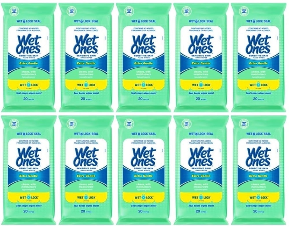 Sensitive Skin Hand And Face Wipes Travel Pack Wet Ones Pack Of 20  10 Pack