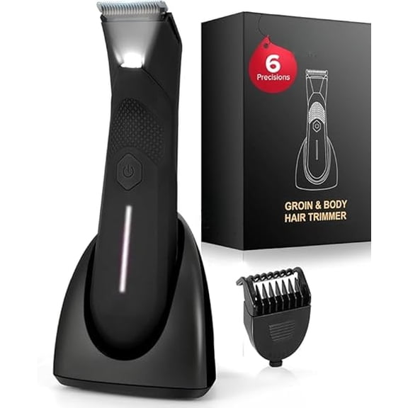 Sensitive Skin Personal Pubic Hair Trimmer for Women and Men, Electric Manscape/Bikini Trimmer, Waterproof Groin Shaver for Body Hair, with Light, Travel Size, 6 Precisions