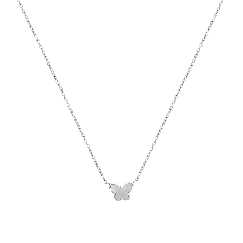 BIJOUX CHATEAU Sensitive Skin Stainless Steel Genuine Mother-of-Pearl Butterfly Bezel Necklace for Women