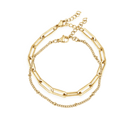 BIJOUX CHATEAU Sensitive Skin Stainless Steel Gold Plated Double Strand Paperclip and Station Bracelet 2-in-1 for Women