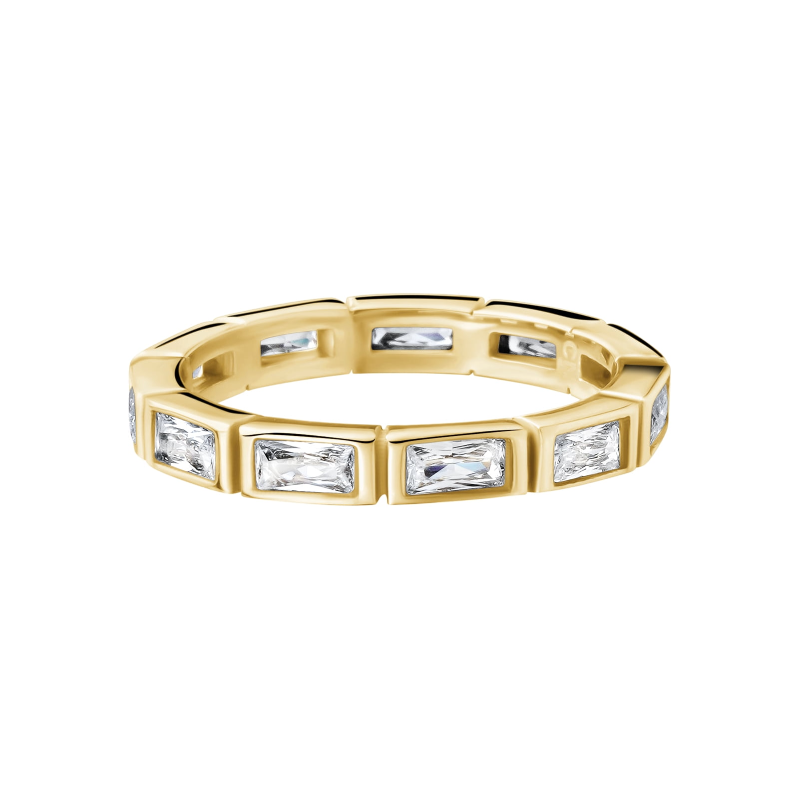 BIJOUX CHATEAU Sensitive Skin Stainless Steel Gold Plated Emerald Cut Cubic Zirconia Eternity Band Ring Size 7 Unisex
